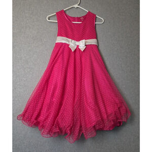 Pinky Pink Polka Dot Sleeveless Tie Back Fit And Flare Dress Girl's XL Bow Lined